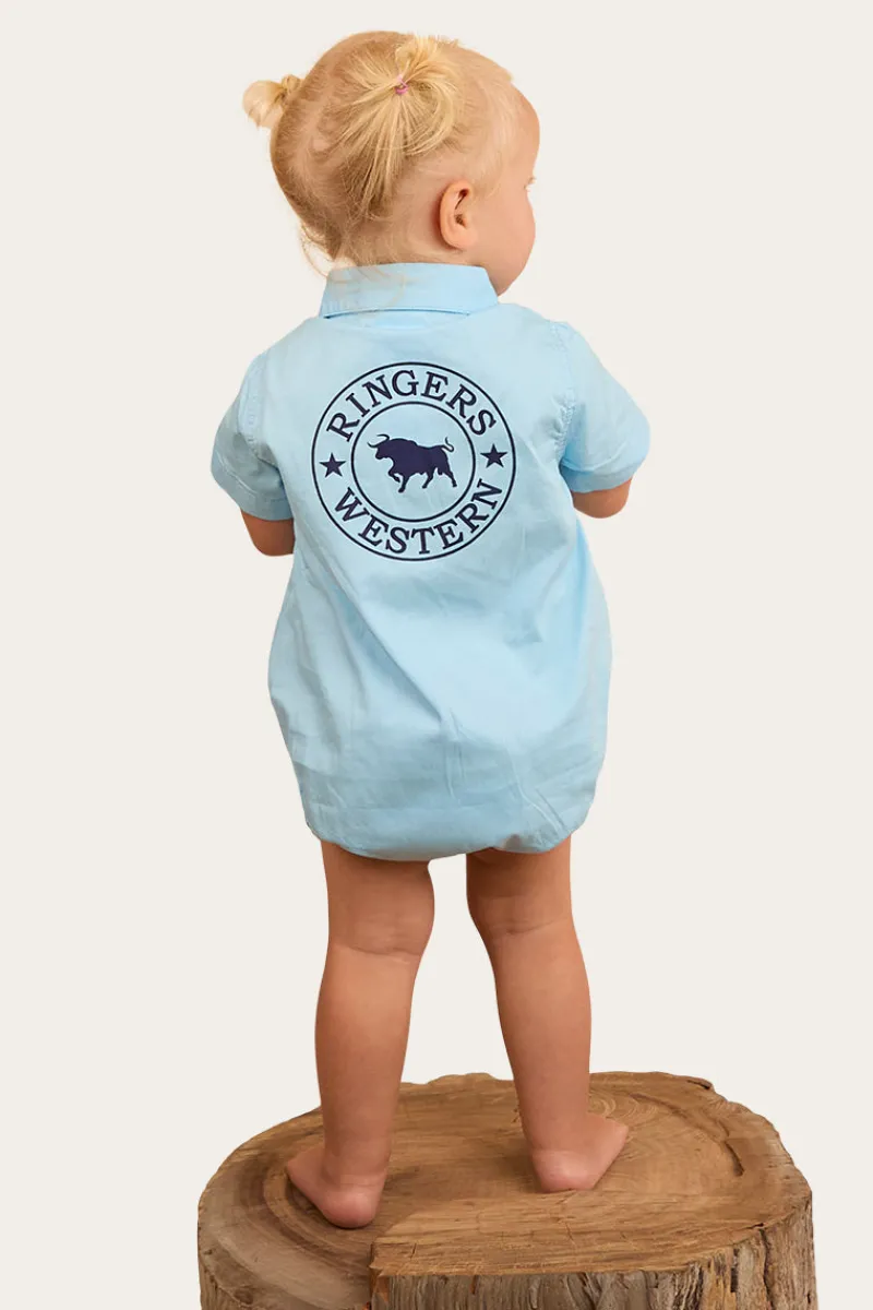 New Ringers Western Ringers Babies Short Sleeve Work Shirt Romper - Sky Blue