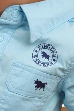 New Ringers Western Ringers Babies Short Sleeve Work Shirt Romper - Sky Blue