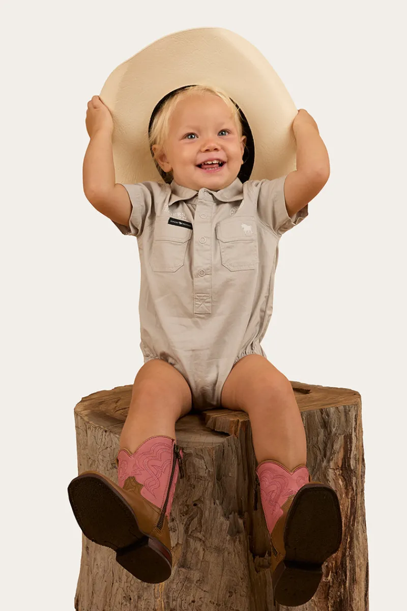 Ringers Western Ringers Babies Short Sleeve Work Shirt Romper - Beige