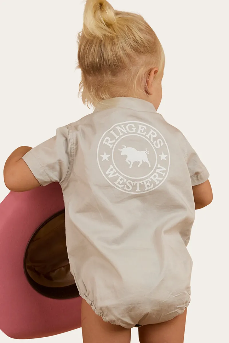 Ringers Western Ringers Babies Short Sleeve Work Shirt Romper - Beige