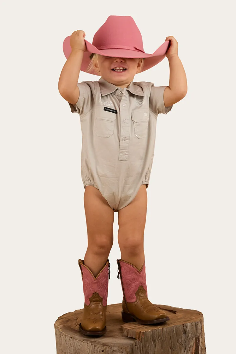 Ringers Western Ringers Babies Short Sleeve Work Shirt Romper - Beige