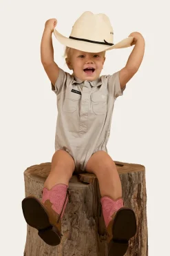 Ringers Western Ringers Babies Short Sleeve Work Shirt Romper - Beige