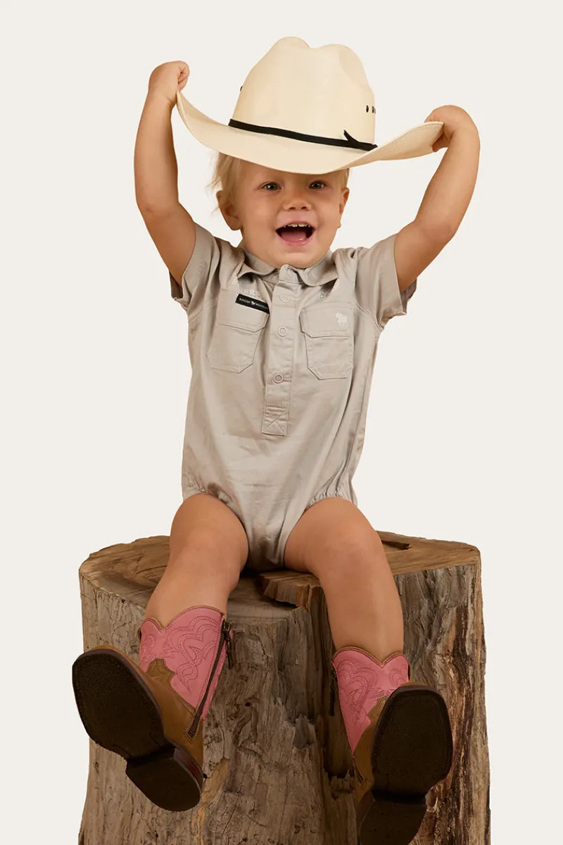 Ringers Western Ringers Babies Short Sleeve Work Shirt Romper - Beige