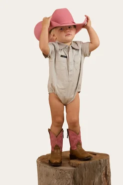 Ringers Western Ringers Babies Short Sleeve Work Shirt Romper - Beige