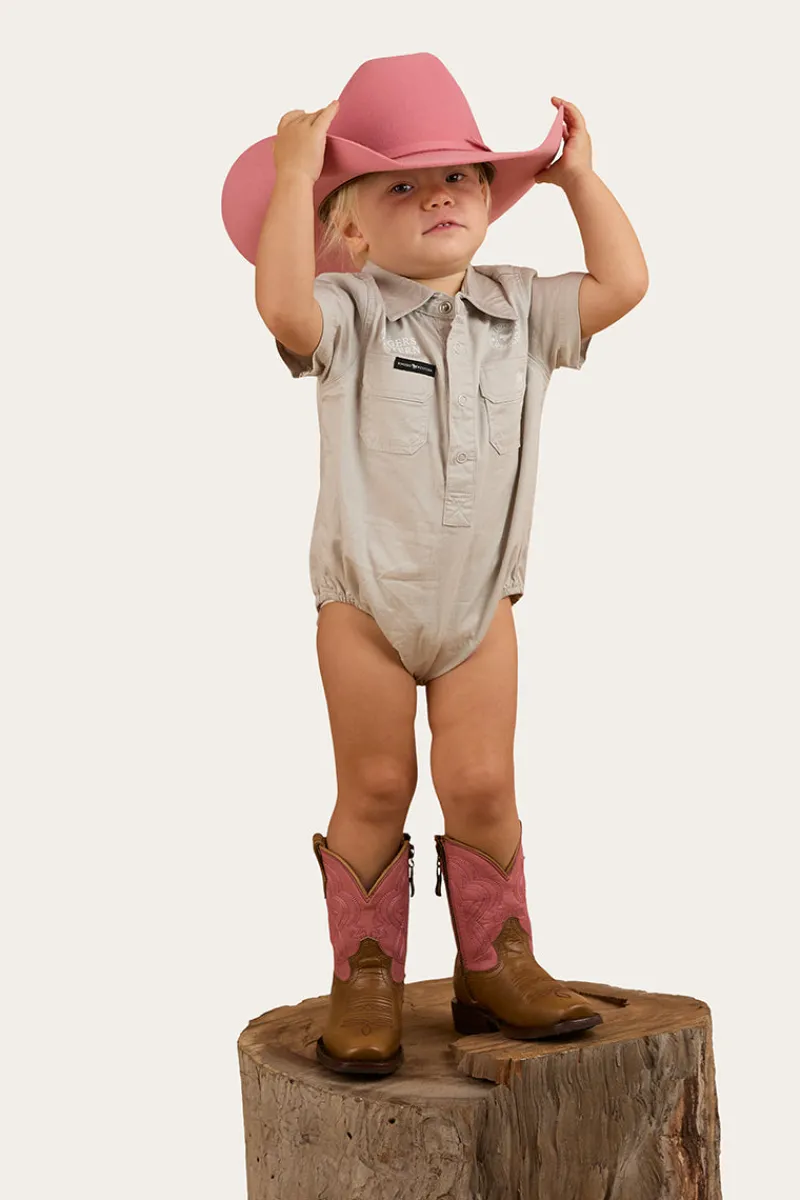 Ringers Western Ringers Babies Short Sleeve Work Shirt Romper - Beige