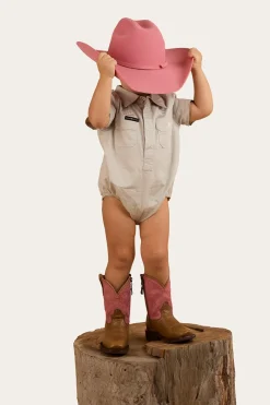 Ringers Western Ringers Babies Short Sleeve Work Shirt Romper - Beige