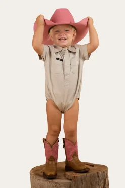 Ringers Western Ringers Babies Short Sleeve Work Shirt Romper - Beige