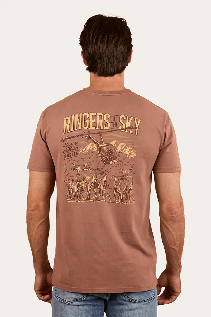Clearance Ringers Western Ringers Of The Sky Mens Stock Fit T-Shirt - Saddle Brown