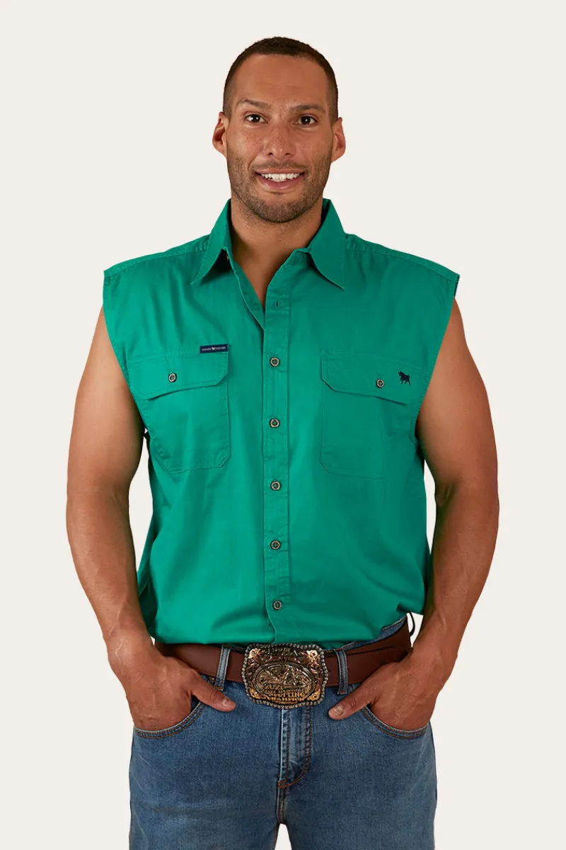 New Ringers Western Rob Roy Mens Sleeveless Full Button Work Shirt - Green