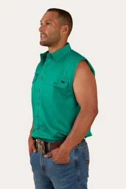 New Ringers Western Rob Roy Mens Sleeveless Full Button Work Shirt - Green