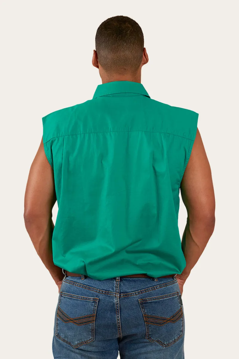 New Ringers Western Rob Roy Mens Sleeveless Full Button Work Shirt - Green