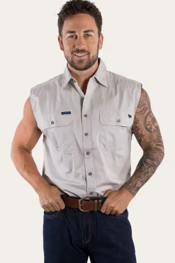 Best Ringers Western Rob Roy Mens Sleeveless Full Button Work Shirt - Beige