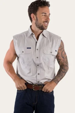 Best Ringers Western Rob Roy Mens Sleeveless Full Button Work Shirt - Beige