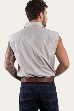 Best Ringers Western Rob Roy Mens Sleeveless Full Button Work Shirt - Beige