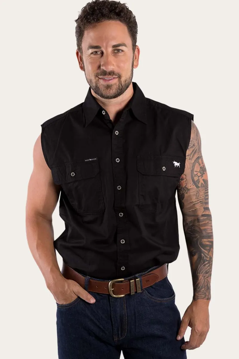 Sale Ringers Western Rob Roy Mens Sleeveless Full Button Work Shirt - Black