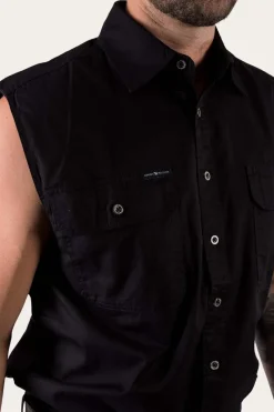 Sale Ringers Western Rob Roy Mens Sleeveless Full Button Work Shirt - Black