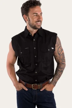 Sale Ringers Western Rob Roy Mens Sleeveless Full Button Work Shirt - Black
