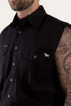 Sale Ringers Western Rob Roy Mens Sleeveless Full Button Work Shirt - Black