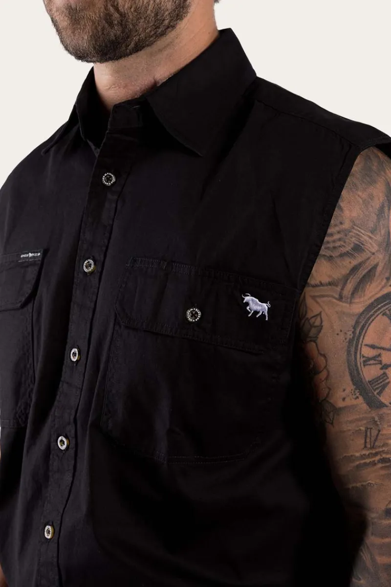 Sale Ringers Western Rob Roy Mens Sleeveless Full Button Work Shirt - Black