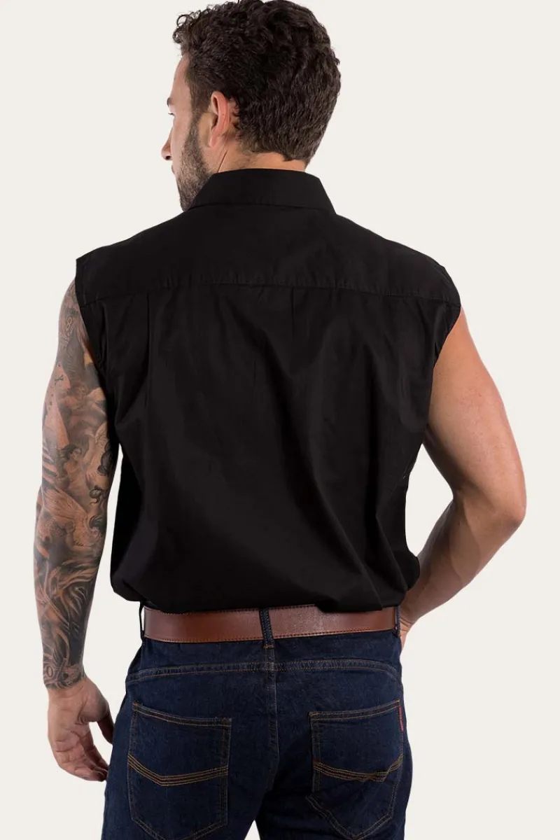 Sale Ringers Western Rob Roy Mens Sleeveless Full Button Work Shirt - Black