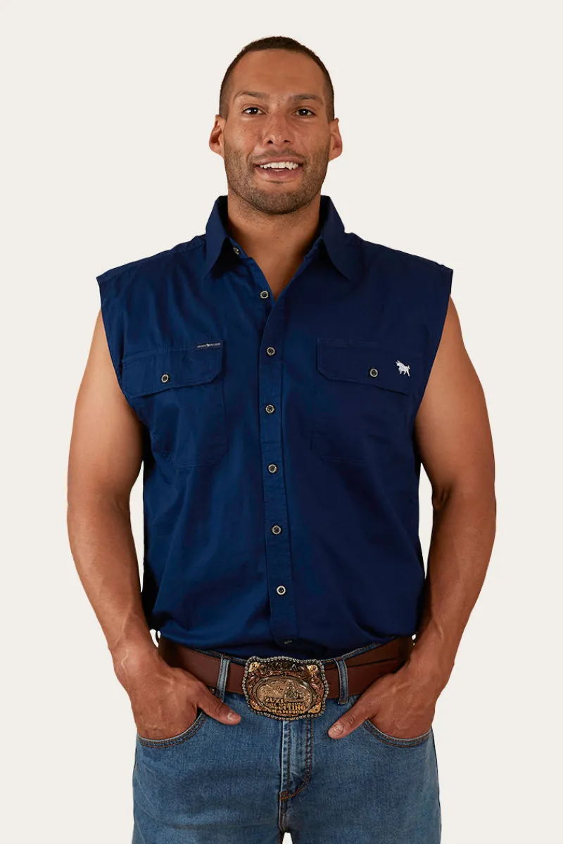 Sale Ringers Western Rob Roy Mens Sleeveless Full Button Work Shirt - Navy