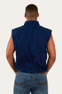Sale Ringers Western Rob Roy Mens Sleeveless Full Button Work Shirt - Navy