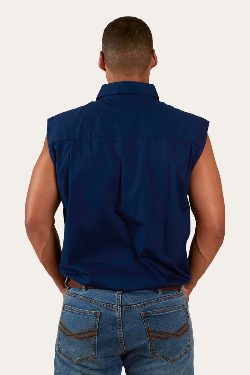 Sale Ringers Western Rob Roy Mens Sleeveless Full Button Work Shirt - Navy