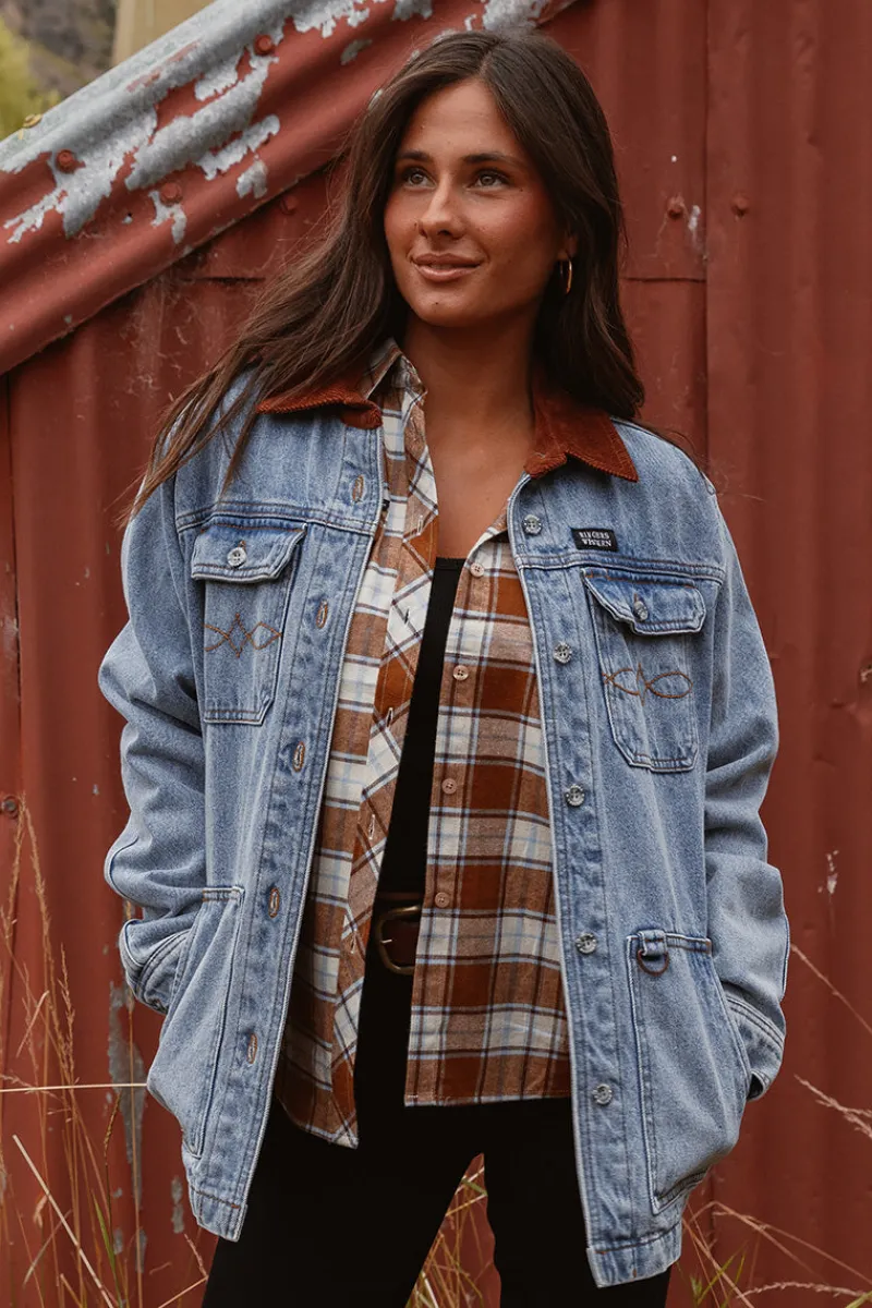 Clearance Ringers Western Rosebrook Womens Overshirt - Light Wash Blue
