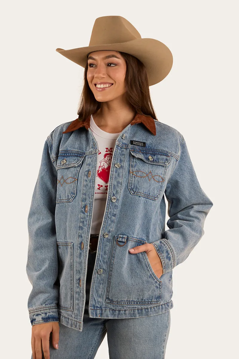 Clearance Ringers Western Rosebrook Womens Overshirt - Light Wash Blue