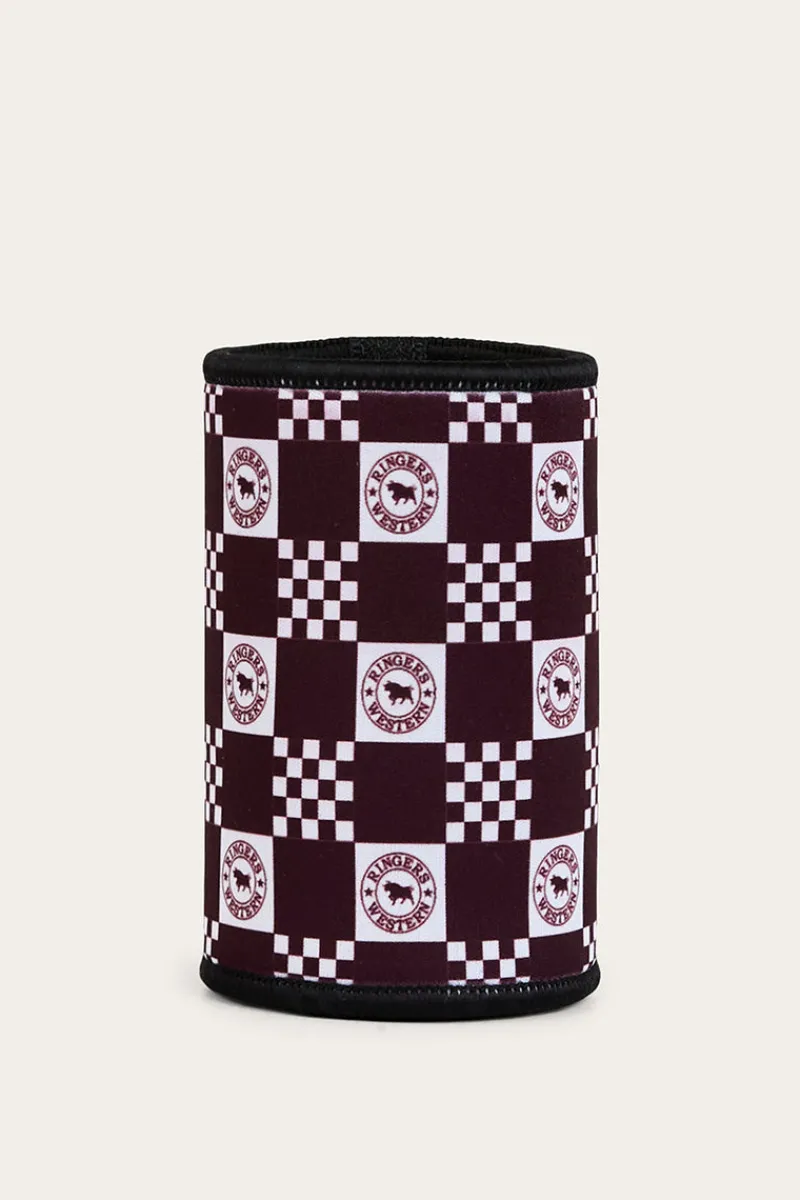 New Ringers Western RW Check Stubby Cooler - Burgundy