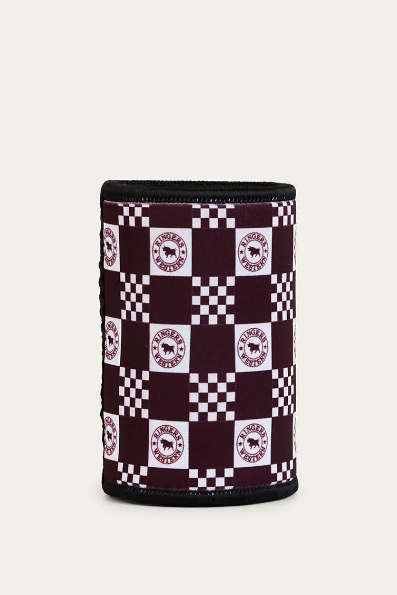 New Ringers Western RW Check Stubby Cooler - Burgundy