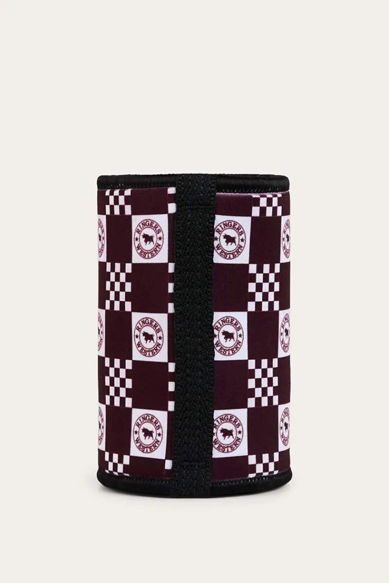 New Ringers Western RW Check Stubby Cooler - Burgundy