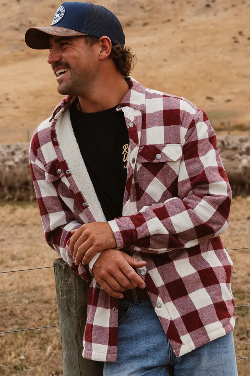 Outlet Ringers Western Sawyer Mens Sherpa Flannel - Deep Burgundy