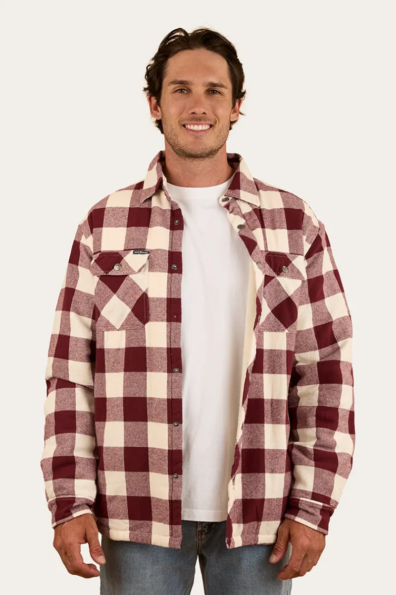 Outlet Ringers Western Sawyer Mens Sherpa Flannel - Deep Burgundy
