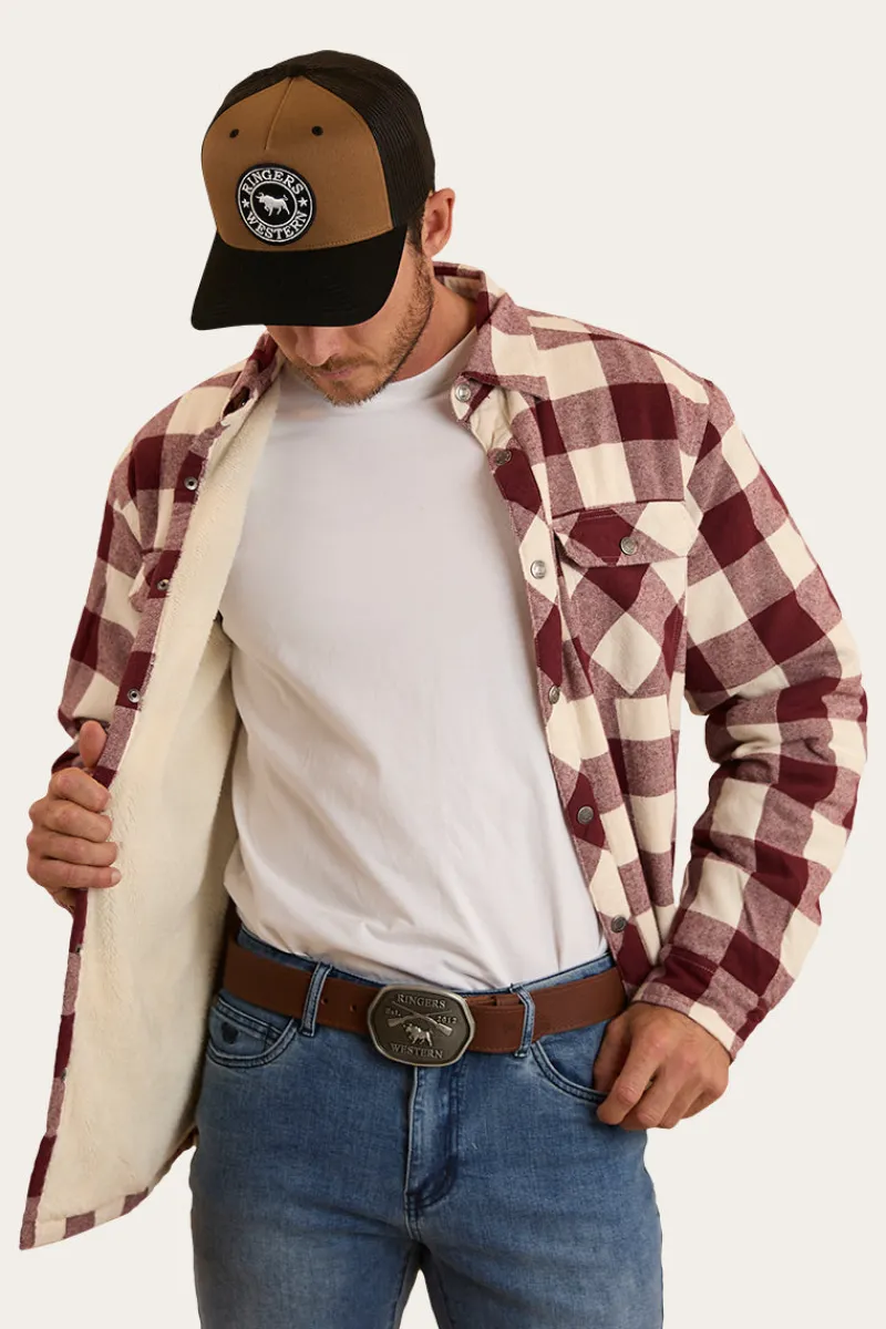 Outlet Ringers Western Sawyer Mens Sherpa Flannel - Deep Burgundy