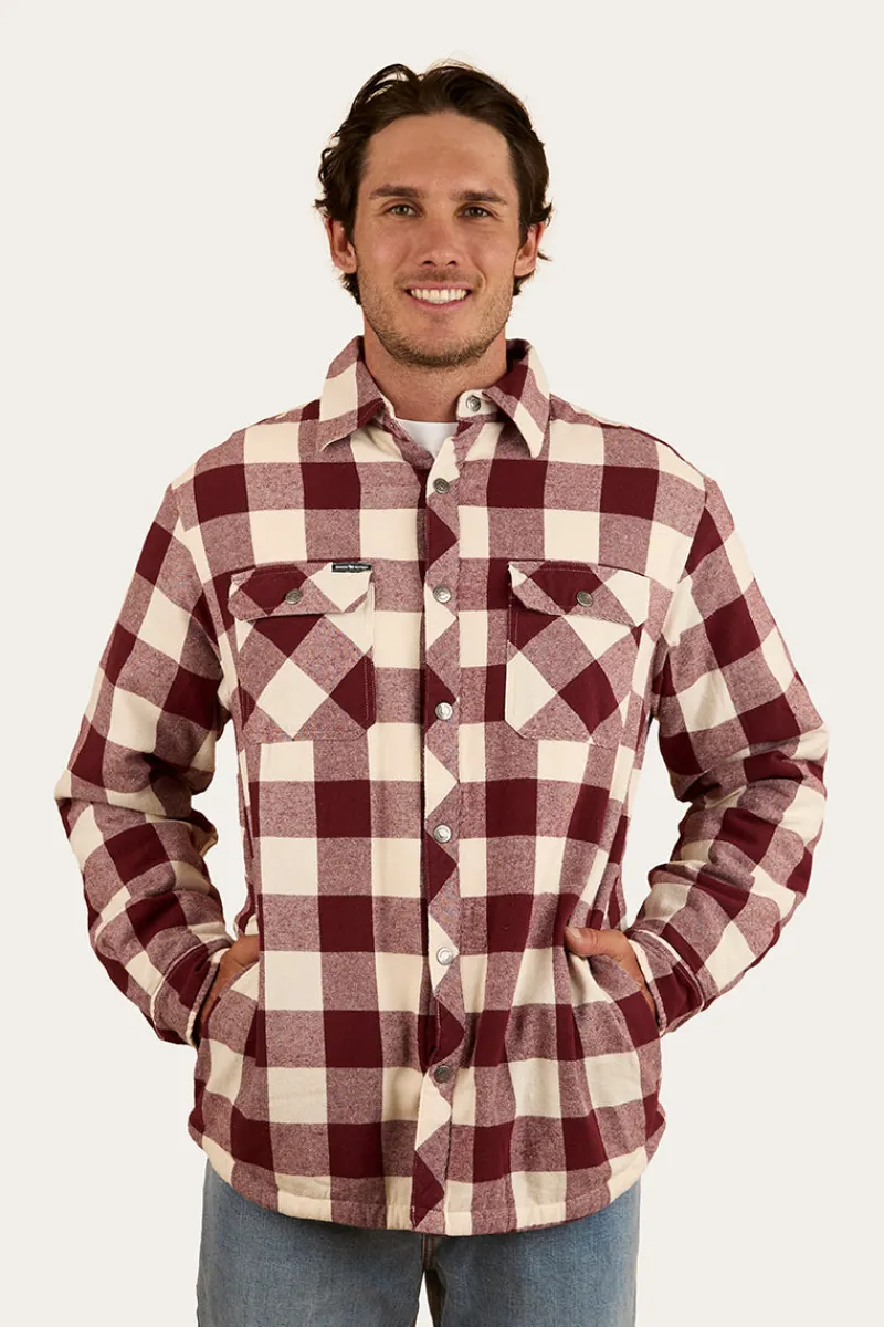 Outlet Ringers Western Sawyer Mens Sherpa Flannel - Deep Burgundy