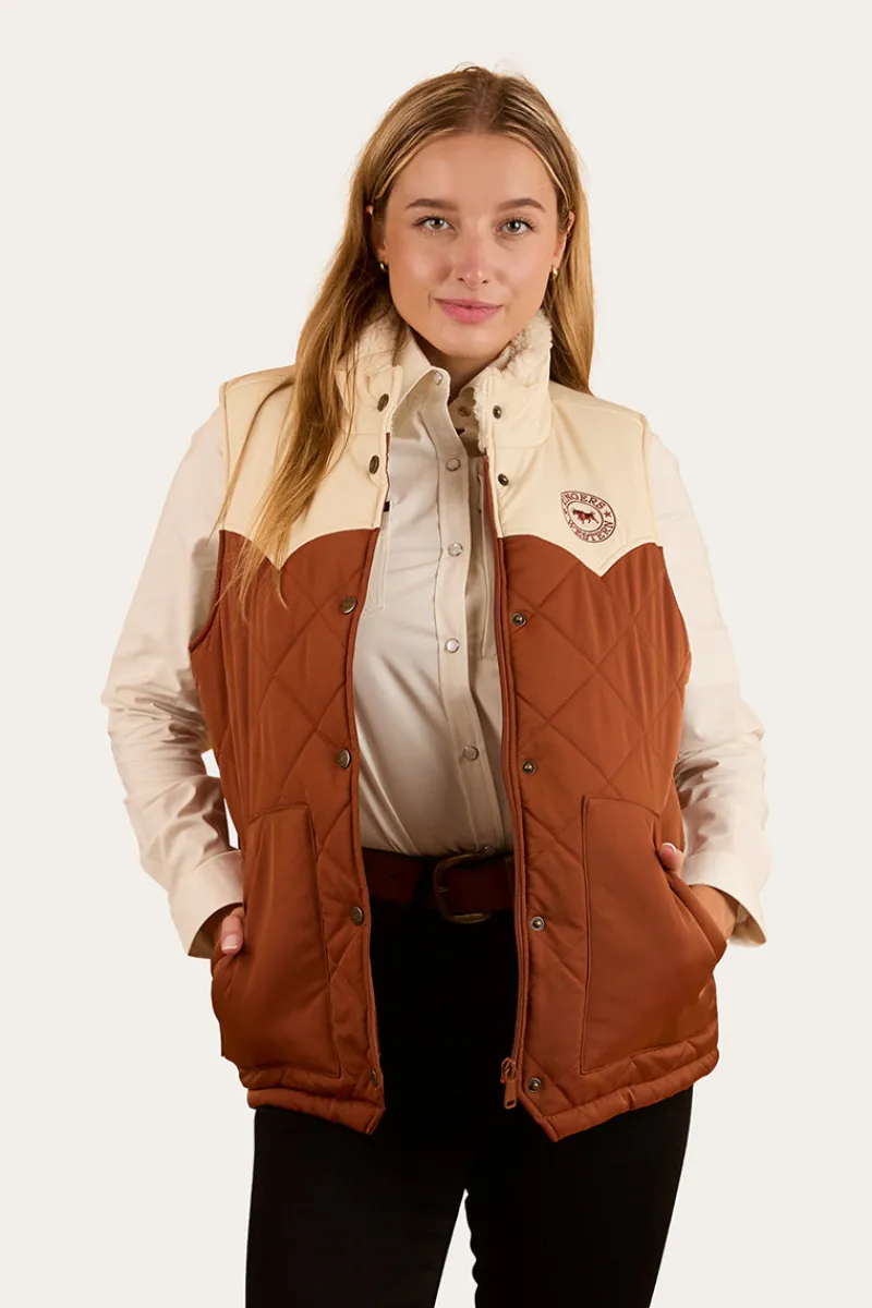 Best Ringers Western Selwyn Womens Puffer Vest - Tobacco / Off White