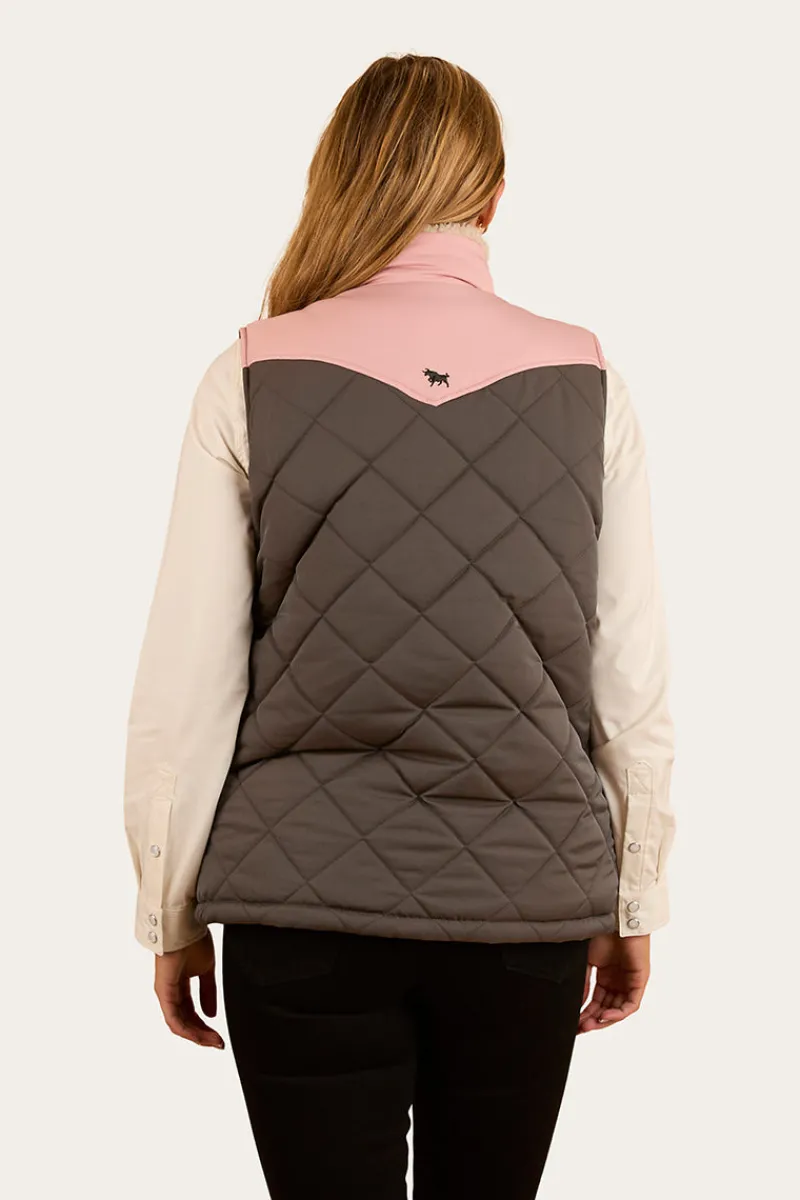 Outlet Ringers Western Selwyn Womens Puffer Vest - Charcoal / Pink