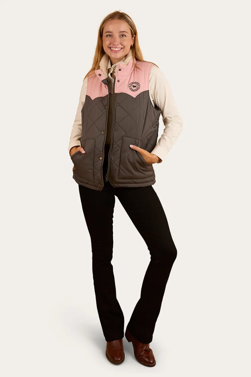 Outlet Ringers Western Selwyn Womens Puffer Vest - Charcoal / Pink