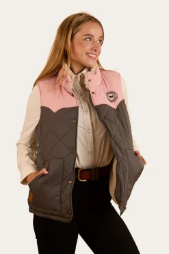 Outlet Ringers Western Selwyn Womens Puffer Vest - Charcoal / Pink