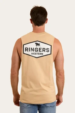 Hot Ringers Western Servo Mens Muscle Tank - Dark Sand