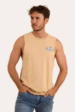 Hot Ringers Western Servo Mens Muscle Tank - Dark Sand