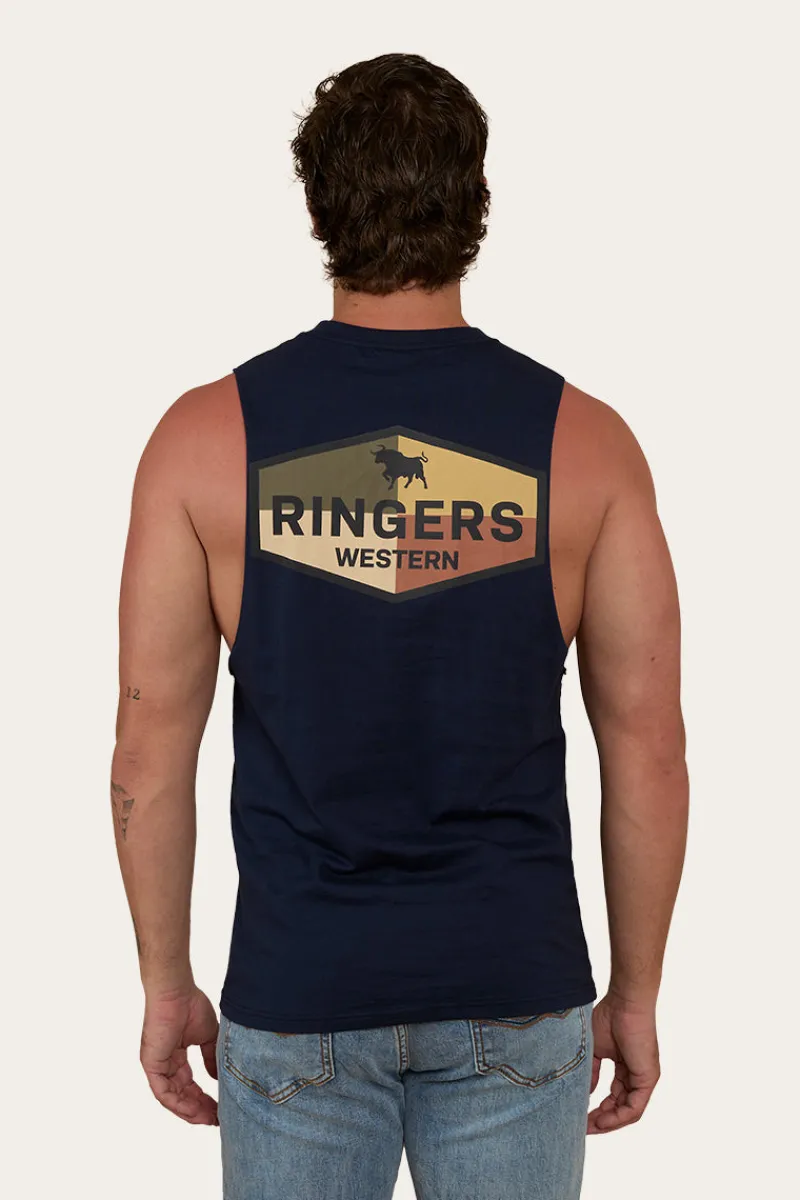 Clearance Ringers Western Servo Mens Muscle Tank - Navy