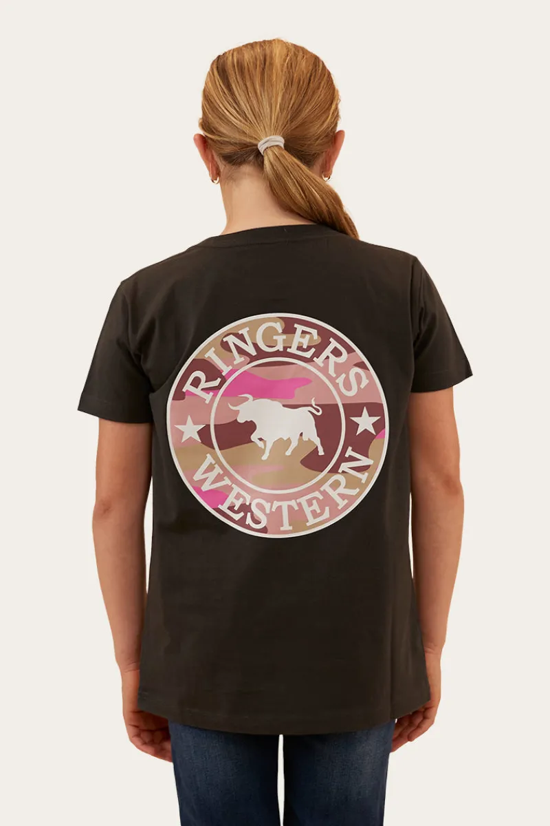 Clearance Ringers Western Signature Bull Kids Classic Fit T-Shirt - Charcoal/Pink Camo