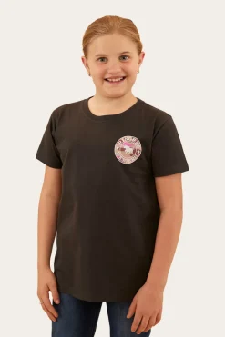 Clearance Ringers Western Signature Bull Kids Classic Fit T-Shirt - Charcoal/Pink Camo