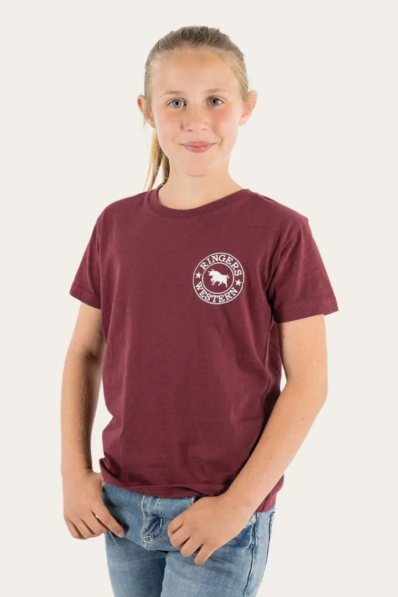 Clearance Ringers Western Signature Bull Kids Classic Fit T-Shirt - Burgundy/White