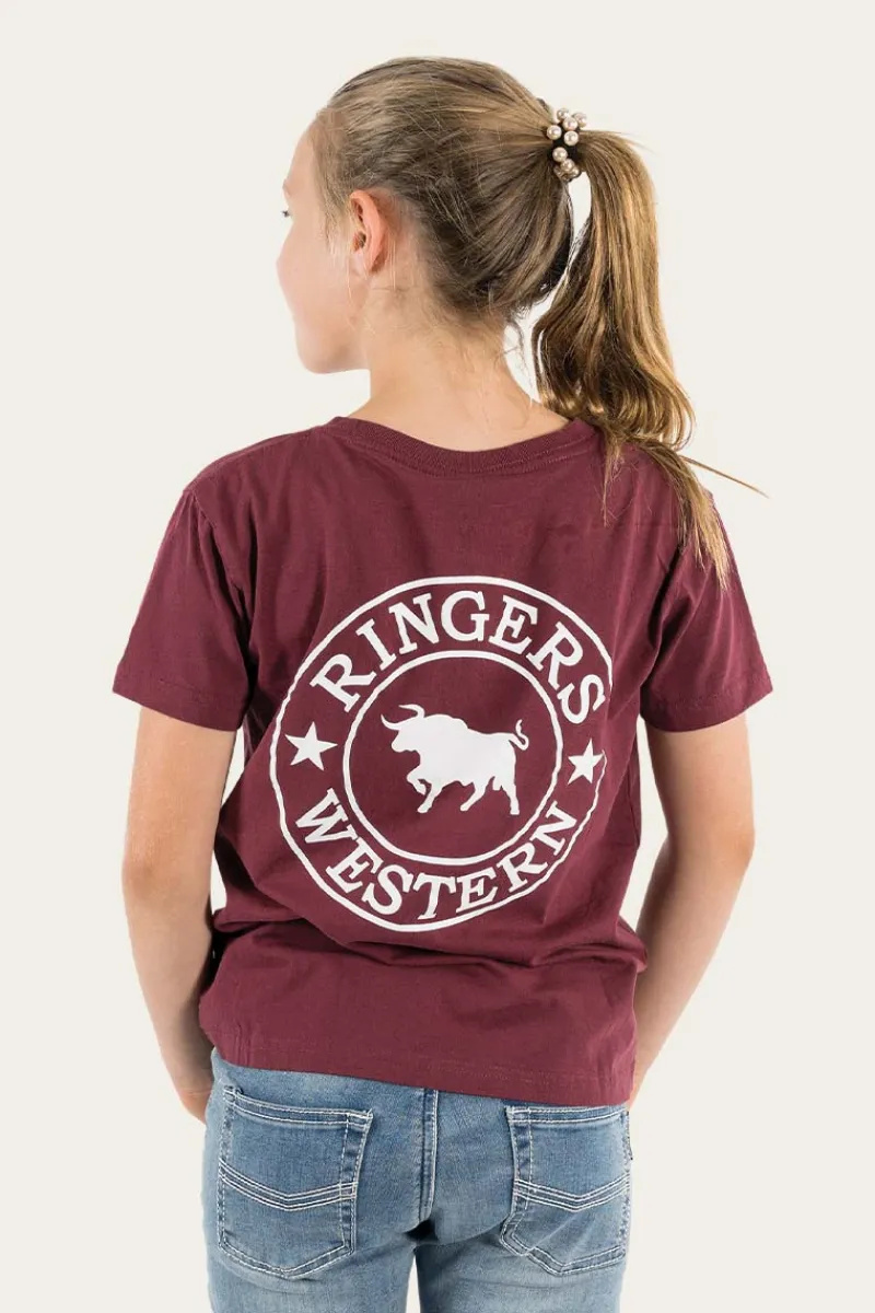 Clearance Ringers Western Signature Bull Kids Classic Fit T-Shirt - Burgundy/White
