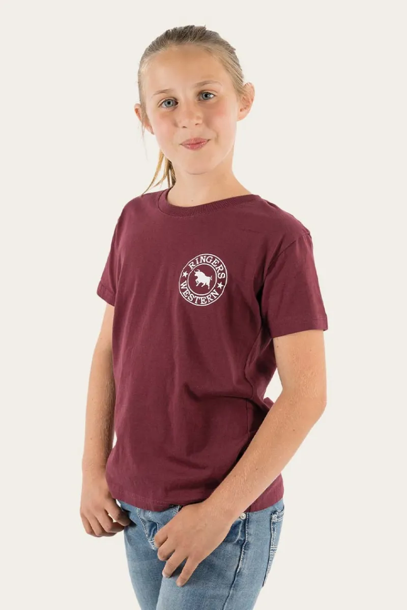 Clearance Ringers Western Signature Bull Kids Classic Fit T-Shirt - Burgundy/White