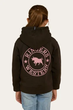 Hot Ringers Western Signature Bull Kids Pullover Hoodie - Charcoal/Rosey