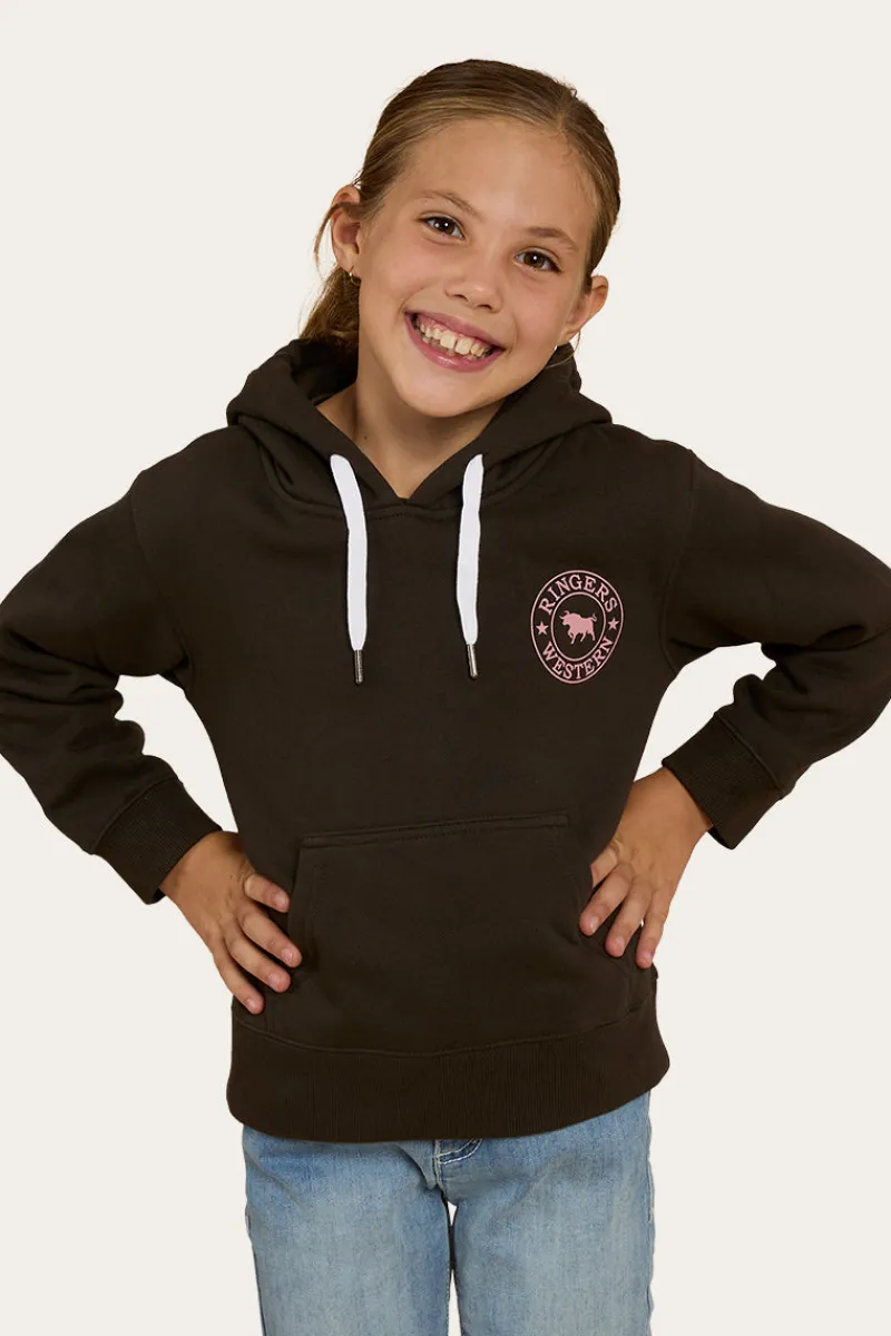 Hot Ringers Western Signature Bull Kids Pullover Hoodie - Charcoal/Rosey